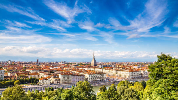 View of Turin city centre during summer day-Turin,Italy,Europe